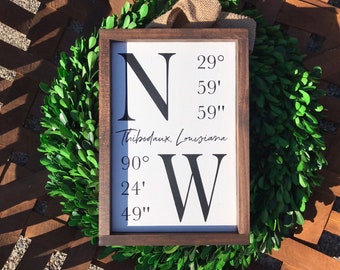 Home sign | coordinates | new home | personalized | custom | gift | housewarming | moving | sister | brother | mom | birthday