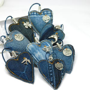 Heart Keychain From Recycled Denim Fabric, Textile Keys Holder, Recycled Jeans Keychain, Repurposed Jeans Heart Charm, Fabric Love Keychain