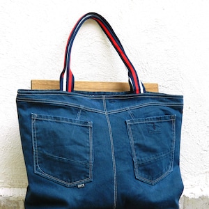 Handgemachte große blaue Jeans-Tasche, Jeans Einkaufstasche, Upcycled Denim Geldbörse, Frauen-Denim-Tasche, Stofftasche, wiederverwendete Denim-Tasche, Jeans Tasche