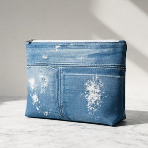 Handgjord sminkväska i återvunnen denim: Sminkväska i patchwork-jeans