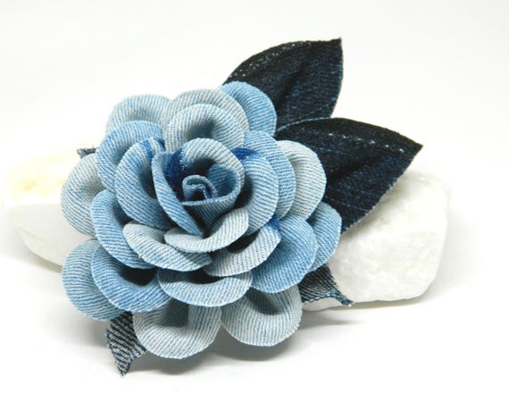 Fabric Rose Brooch - Blue Denim Flower Pin Amazon.com: PURPLELILY Blue Fabric Camellia Flower Brooches  main image 3