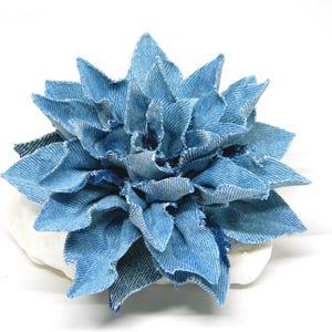 Handmade Flower Brooch From Upcycled Denim, Denim Daisy Brooch, Big Fabric Flower, Denim Corsage Pin, Denim Dress Flower Brooch, Textile Pin