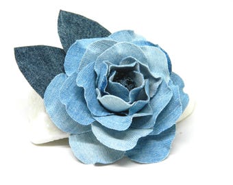 Upcycled Denim Flower Brooch: Handmade Jeans Rose Pin