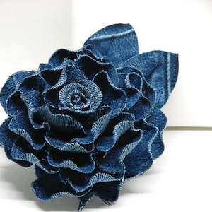 Upcycled Denim Blue Flower Brooch, Textile Brooch, Denim Fabric Rose, Fabric Flower Brooch, Flower Pin, Upcycled Denim, Recycled Flowers