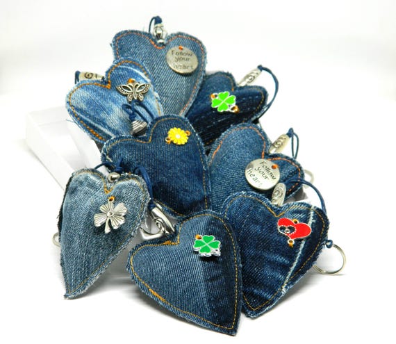 Recycled Denim Heart Keychain: Upcycled Jeans Charm - Etsy