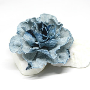 Eco-Friendly Denim Floral Pin, Repurposed Fabric Jean Brooch, Handmade Blue Flower Brooch, Recycled Jean Fabric Flower Lapel Pin, Denim Gift