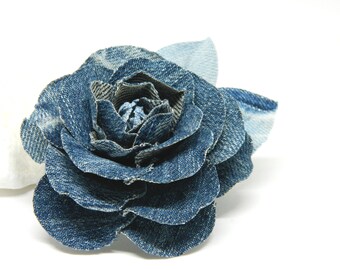 Recycled Blue Jeans Flower, Denim Flower Pin, Denim Jewelry, Textile Brooch, Flower Pin Brooch, Fabric Brooch, Rose Pin Brooch, Denim Rose