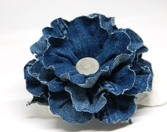 Handmade Denim Flower Brooch: Upcycled Jeans Textile Brooch