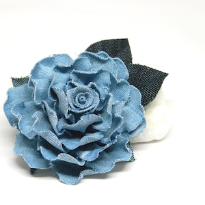 Handmade Brooch From Upcycled Denim, Cotton Rose Brooch, Denim Jewelry, Upcycled Jeans Flower, Reclaimed Denim Pin, Distressed Denim Flower