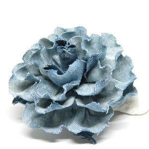 One-of-a-Kind Jeans Flower Brooch, Blue Jeans Flower Pin, Handmade Textile Brooch, Cotton Rose Corsage, Upcycled Denim Flower, Denim Rosette