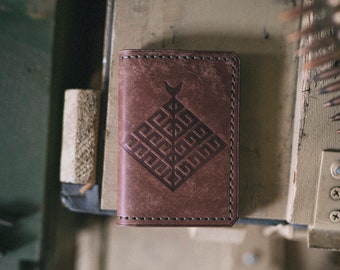 Yggdrasil World Tree of Nine Realms in Norse Mythology Card Holder, Pueblo Leather, Brown