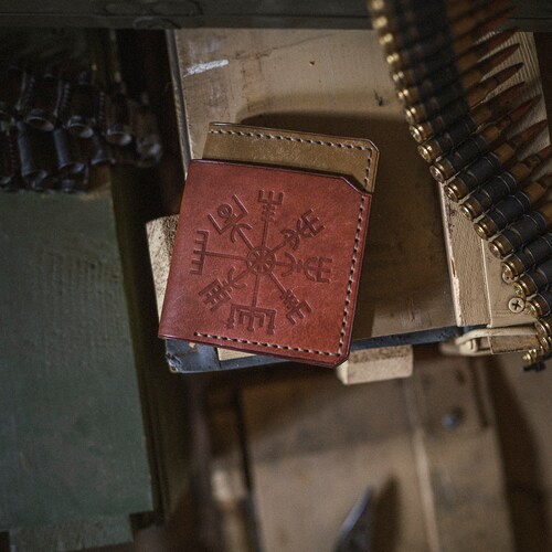 Portefeuille en cuir Vegvisir : cadeau Pueblo personnalisé