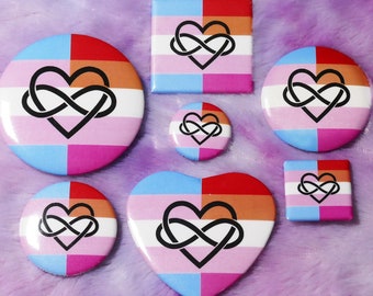 Polytransbian / Polyamory Transgender Lesbian Pride Buttons - Pin, Magnet, Bottle Opener, Phone Grip