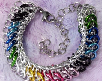 Pulseiras de Cota de Malha do Orgulho LGBTQ+ - Trama Dorso de Dragão - Todas as Bandeiras do Orgulho Disponíveis - Personalizáveis