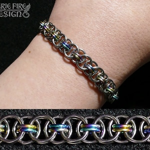 Kettenarmband - Helm Weave - Regenbogen eloxiertes Titan + Edelstahl - 18ga