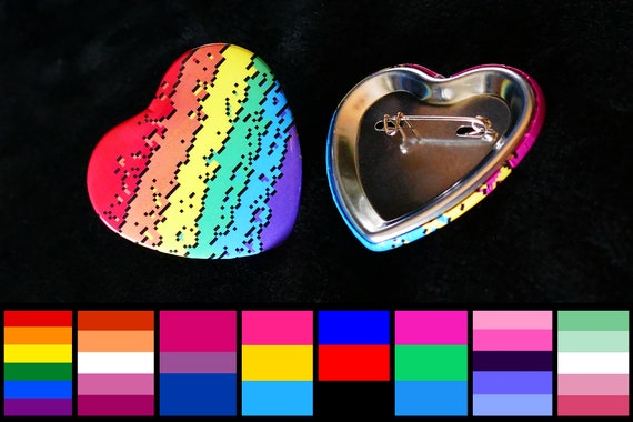 Heart-Shape Pin-Back or Magnet Buttons Sexuality Spectrum Pride Pixel Paint Swatches