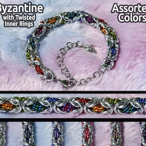 Byzantine Chainmail Bracelets with Colorful Twisted Inner Rings