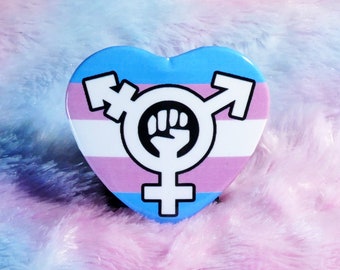Trans Power Heart-Shape Button - Transgender / Transfeminist Pride