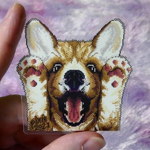 Doggo Happy AF Clear Sticker Decal Cute Corgi Pixel Art Sticker image 1