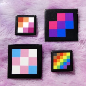 Bottoni quadrati con bandiera LGBTQ Pride in pixel art minimalista / Bottoni con spilla o magnete da 1 pollice o 1,5 pollici