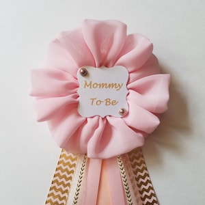 Broche de cinta Chevron rosa y dorado para futura mamá, broche para baby shower