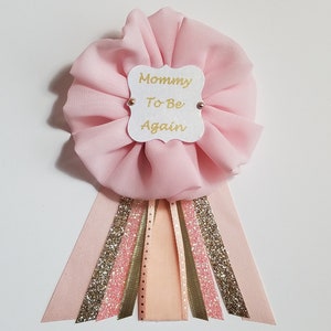 Épingle à ruban pour corsage baby shower rose et doré à paillettes