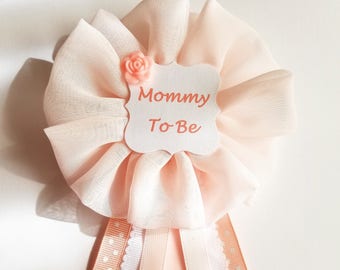 Pink and White Polka Dots Mommy to Be Pin Baby Shower Ribbon Pin Corsage