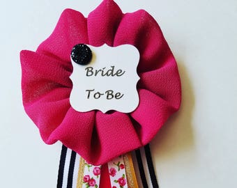 Black Stripes Floral and Gold Kate Spade Inspired Bride to Be Pin Bridal Shower Pin Ribbon Corsage