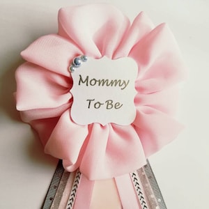 Broche de lazo con lunares rosas y plateados para futura mamá, broche para baby shower