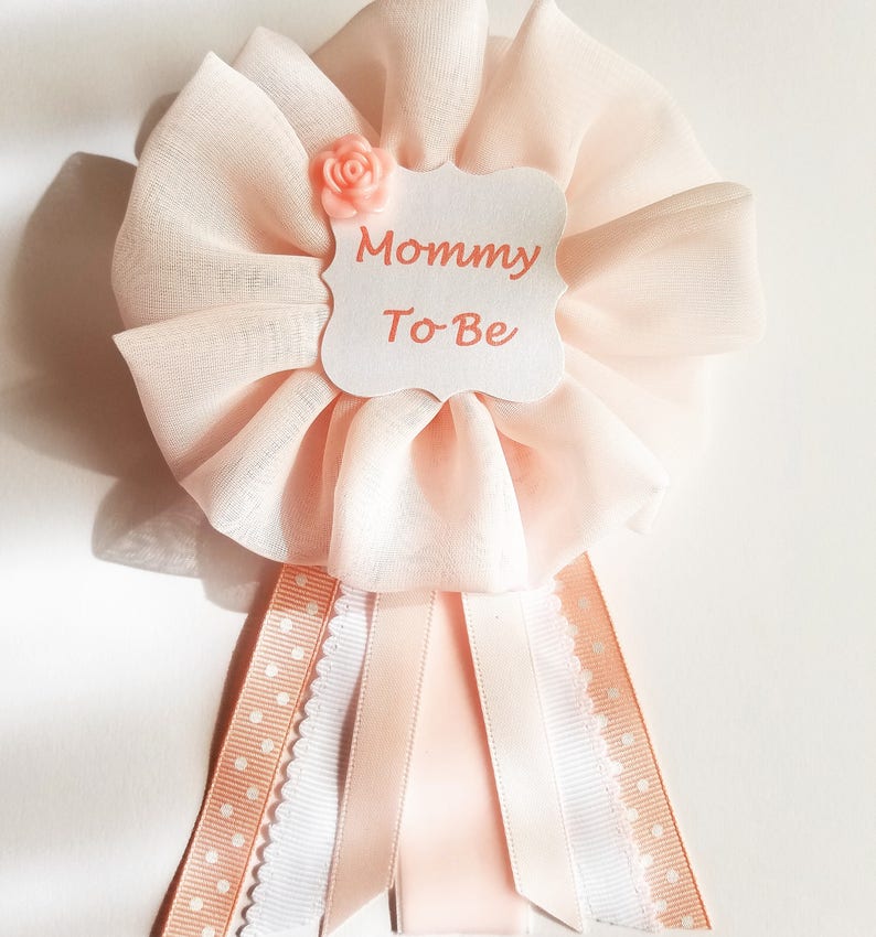 Pink and White Polka Dots Mommy to Be Pin Baby Shower Ribbon Pin Corsage