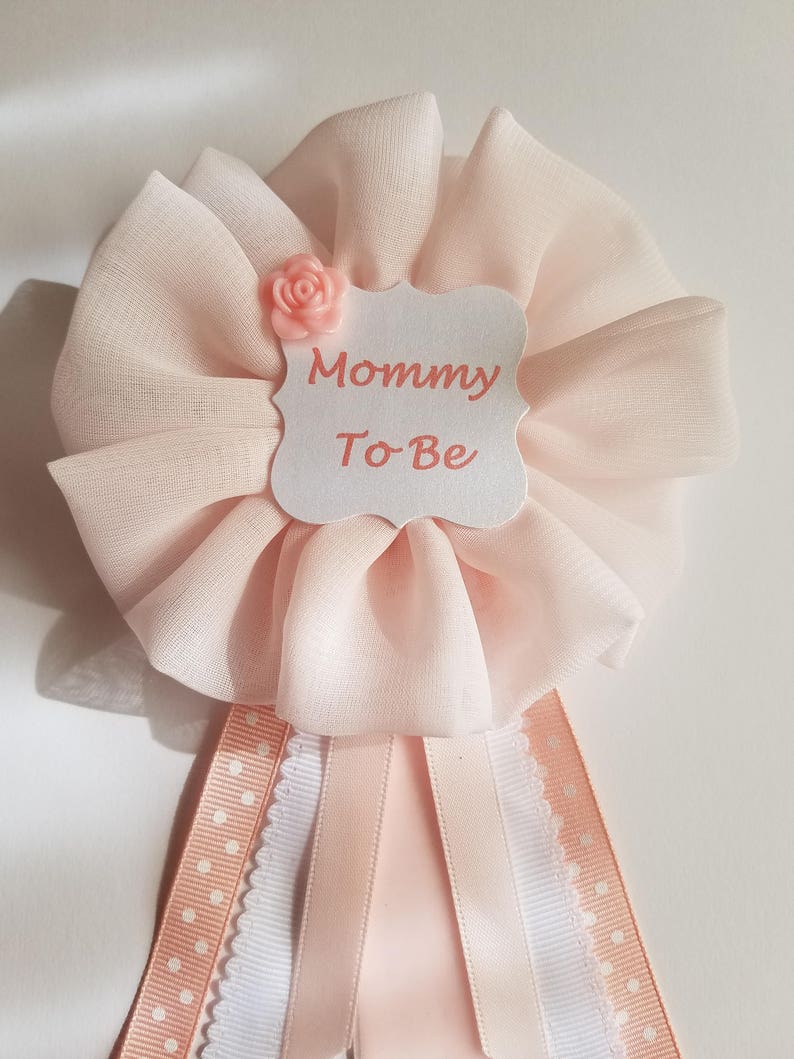 Pink and White Polka Dots Mommy to Be Pin Baby Shower Ribbon Pin Corsage