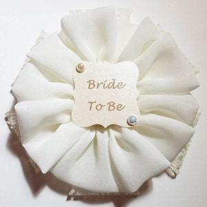 Cream Lace and Pearls Bride to Be Pin Bridal Shower Pin Bachelorette Party Badge Corsage