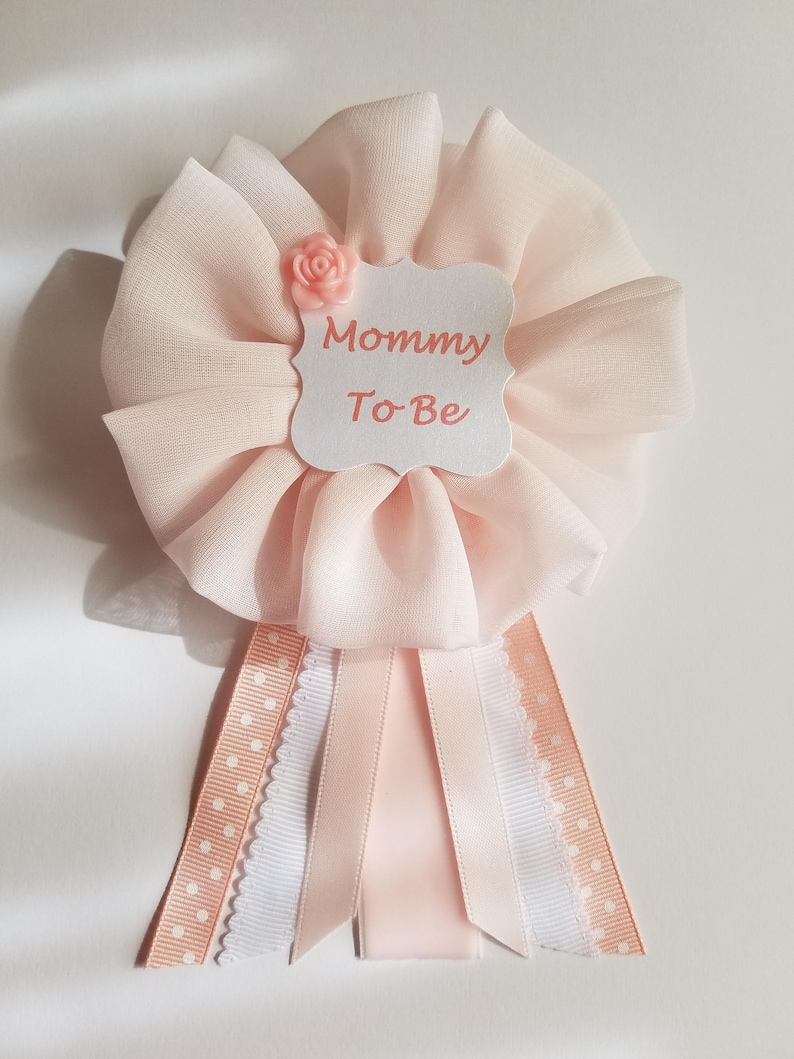 Pink and White Polka Dots Mommy to Be Pin Baby Shower Ribbon Pin Corsage