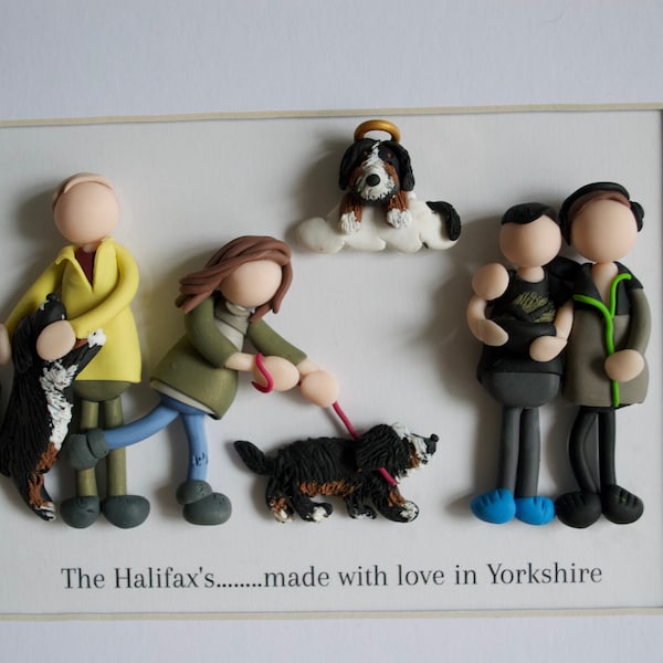 Handmade clay family framed portraits unique and personalised  sculpted by hand family, friends, pets, wedding, birthday, any occasion gift