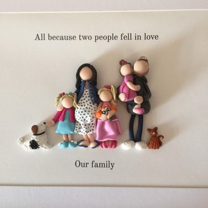 Handmade clay family framed portraits unique and personalised  sculpted by hand family, friends, pets, wedding, birthday, any occasion gift