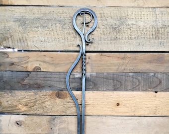 27" Personalized Hand-forged Fire Tongs, INDOOR Fire Tools, Made to Order