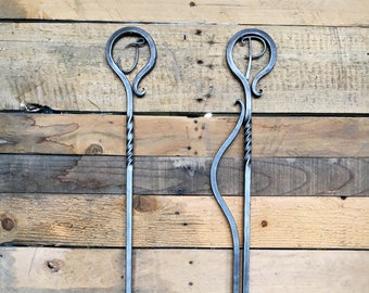 27" Two-Piece Personalized Hand-forged Fire Tool Set, INDOOR Fire Tools, Made to Order