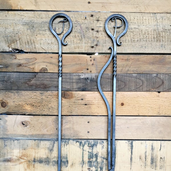 27" Two-Piece Personalized Hand-forged Fire Tool Set, INDOOR Fire Tools, Made to Order