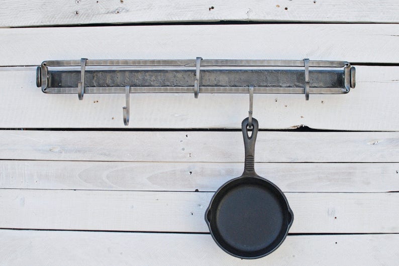 Hand-forged Steel Wall-Mounted Pot Rack, Made to Order image 1