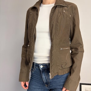 Mexx Y2K Brun Utility Jacka, Figursydd Cargojacka i Militärstil