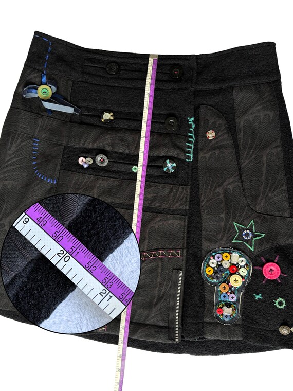 Desigual Mini Skirt Black Patchwork Button Embell… - image 7