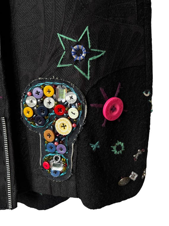 Desigual Mini Skirt Black Patchwork Button Embell… - image 4