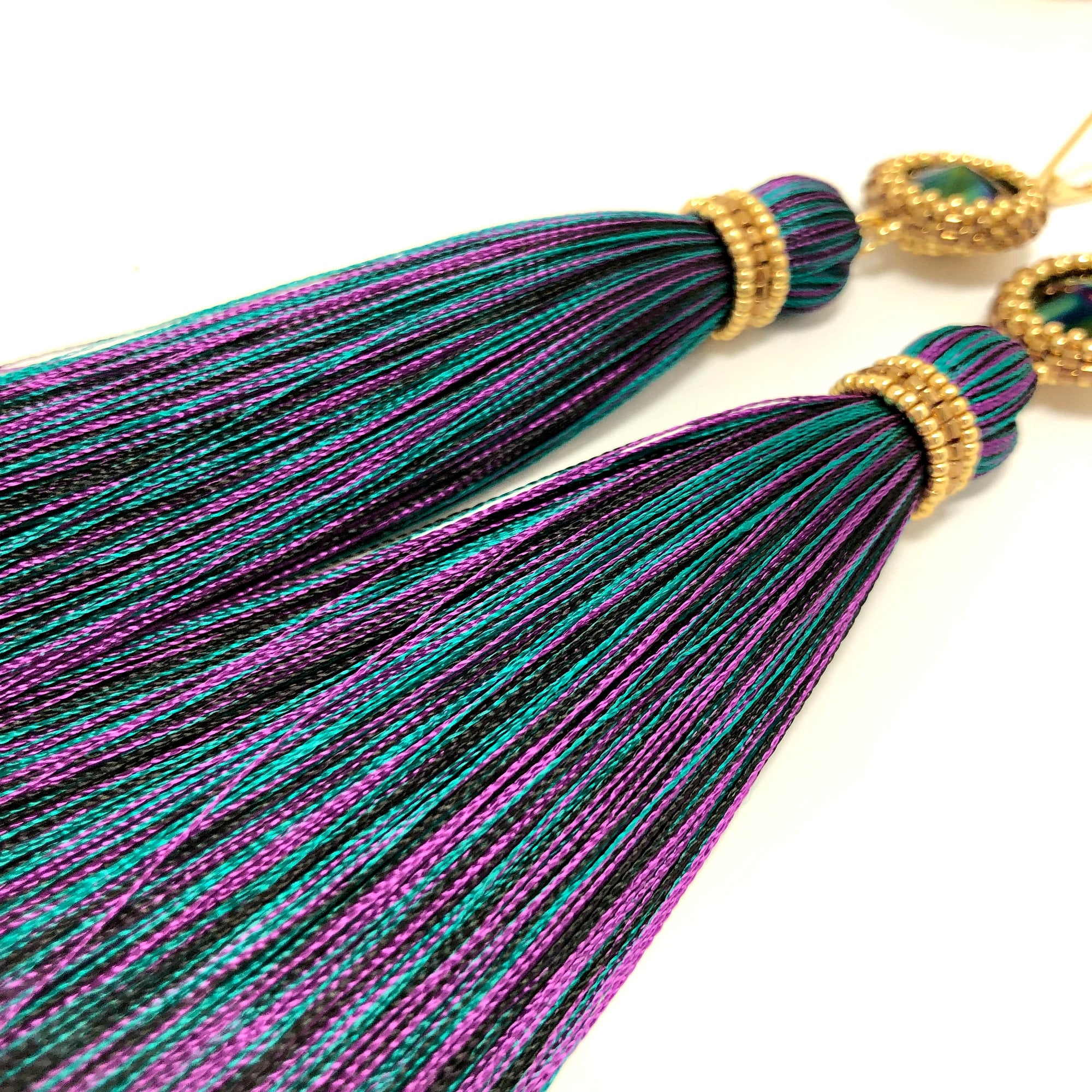 Dark purple earrings Silk tassel earrings Statement earring Etsy