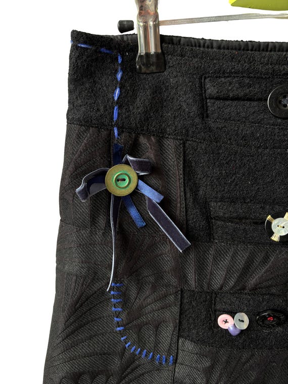 Desigual Mini Skirt Black Patchwork Button Embell… - image 12