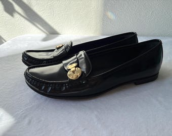 Bally Schwarze Leder Loafers, Vintage Italienische Slip On Wohnungen, Gold Hardware Mokassins