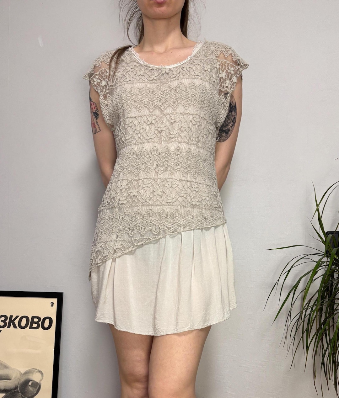 cream boho mini dress Olivaceous Rhea Cream Smocked Ruffle Mini Dress - Size L - V-Neckline - Spaghetti Straps - Tiered Ruffle Hem