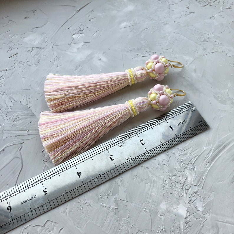 Yellow tassel earrings Pink tassel earrings Fringe Summer jewelry Bright earrings yellow pink earrings gift for daughter Bohemian earrings