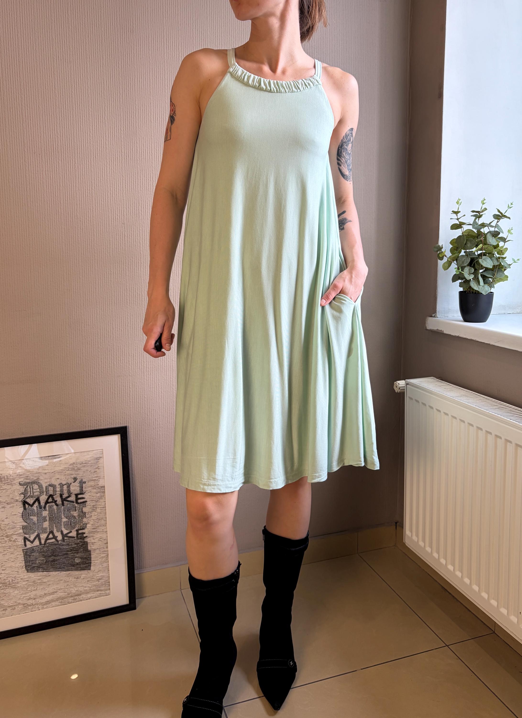mint green swing dress Midi Style_One Shoulder