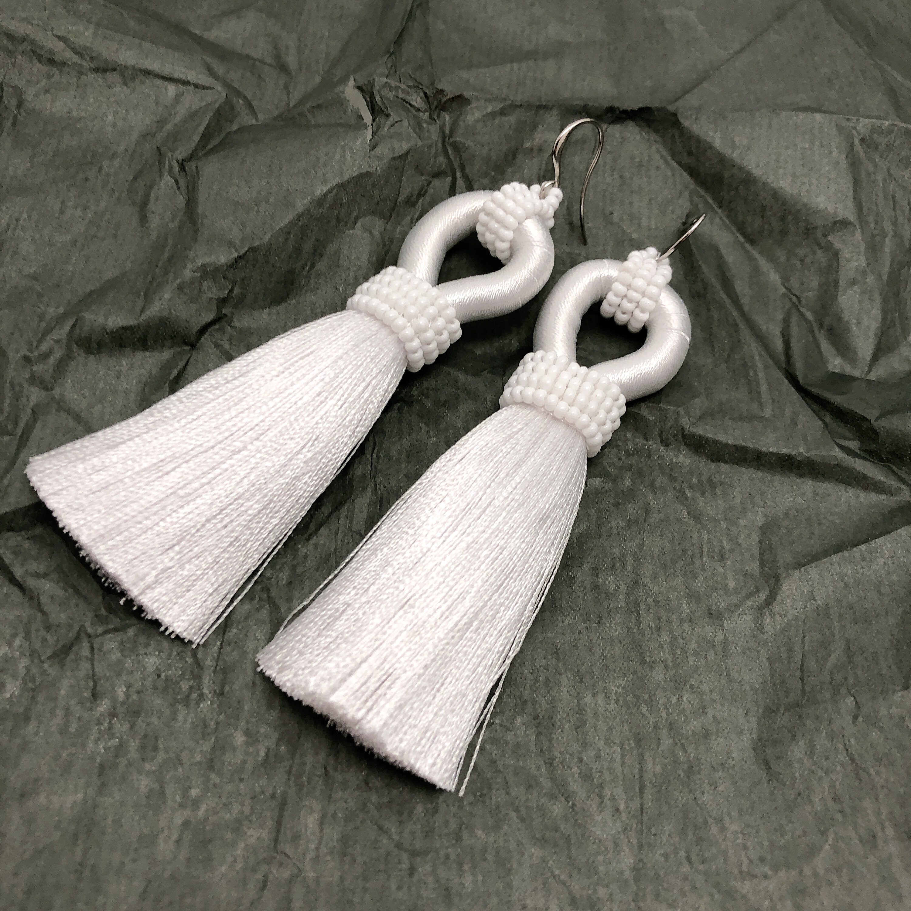 White tassel earrings Bridal earrings Pure white earrings Etsy