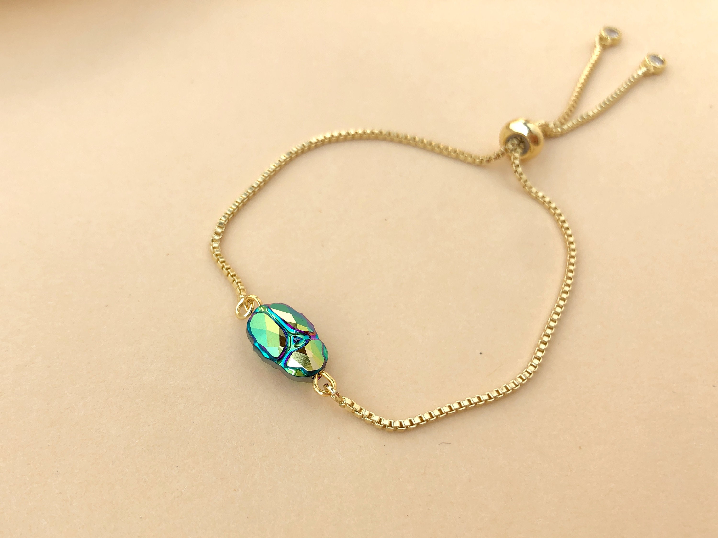 Scarab bracelet Gold dainty bracelet Delicate bracelet Etsy